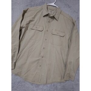 LL Bean Shirt Mens Large Sunwashed Canvas Traditional Fit Green Safari Work Wear